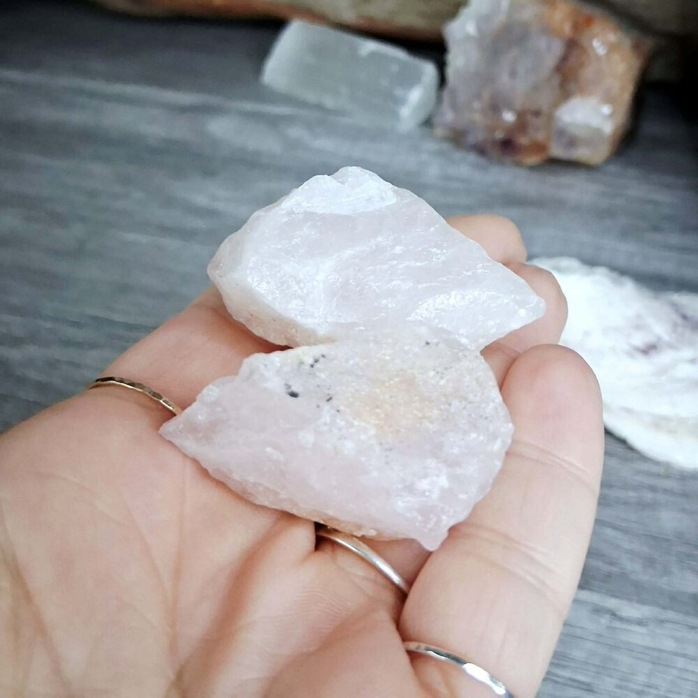 2 piece raw rose quartz crystal set